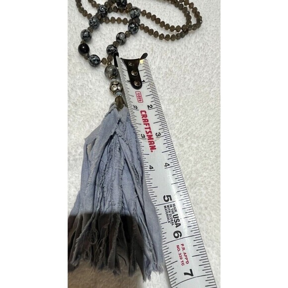 Women Silk Tassel Faceted Rhinestone & Snowflake Obsidian Necklace Boho Hippie - Picture 8 of 11